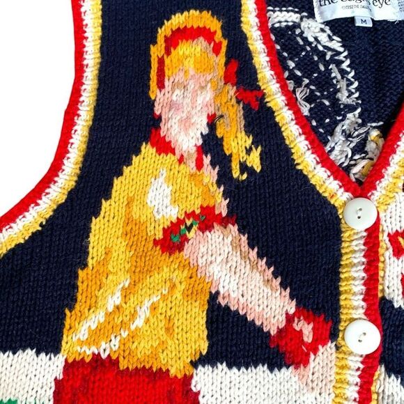 Vintage 90s The Eagle’s Eye Tennis World Tour Knit Printed Sweater Vest Vneck - Picture 3 of 9